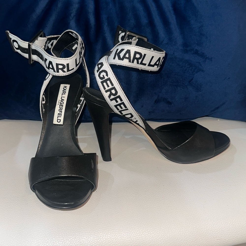 Karl Lagerfeld Logo Ankle Strap Heels